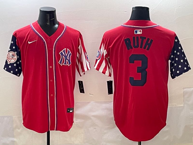 Men New York Yankees 3 Ruth Red a generation of national flags Jointly Name 2025 Nike MLB Jersey style 5